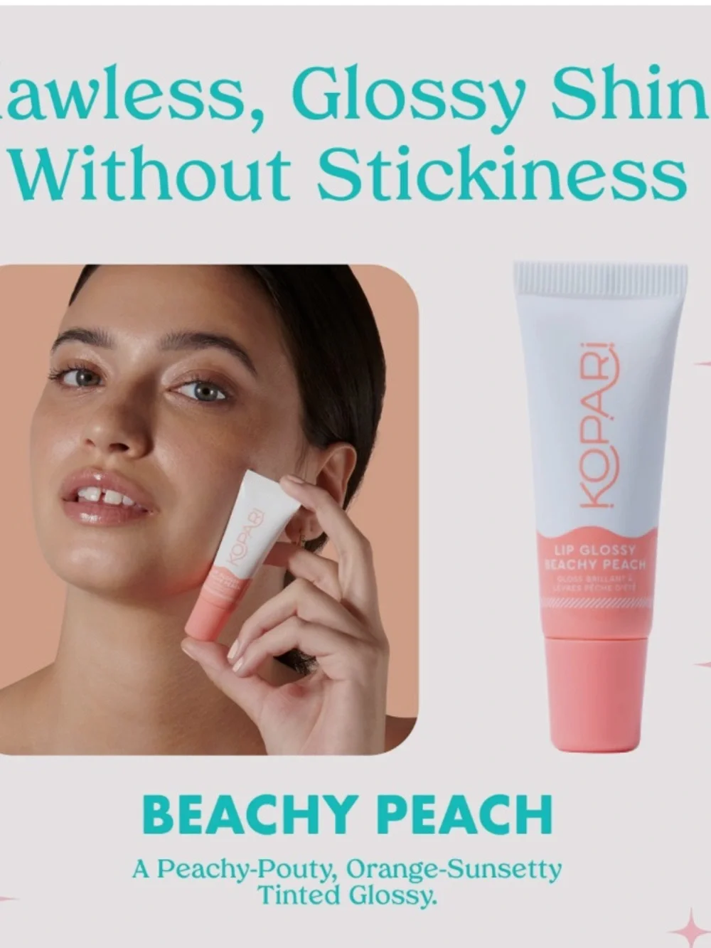 Kopari Beachy Peach Lip Glossy - Peach Pink Shine New FullSz